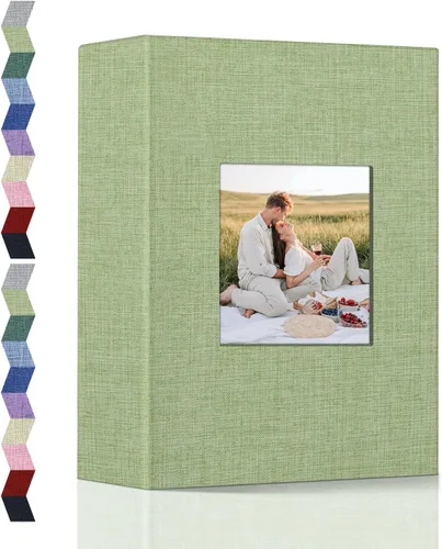 Miniatura 35 de Álbum de fotos popotop 4x6 - 100 fotos, libros de fotos con 100 bolsillos verticales, álbumes con cubierta de lino para fotos familiares, de boda