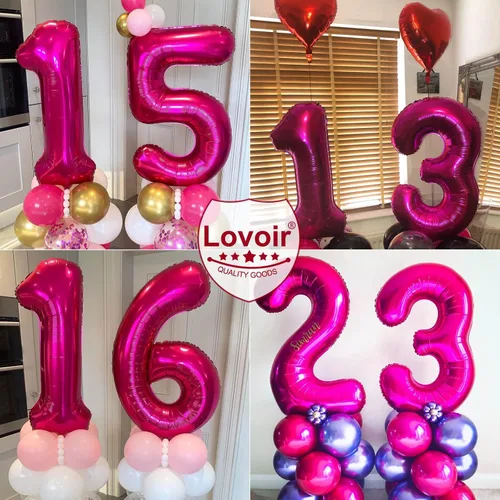 Miniatura 6 de Globo rosa intenso de 40 pulgadas con el número 6, de gran tamaño, de papel de aluminio de Mylar de gran tamaño, globos de helio rosa brillante