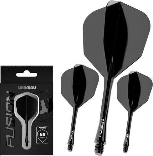 Winmau Darts Fusion Sistema Integrado de Vuelo y Eje - Forma y Diseño No.6 - Disponible en Corto, Intermedio y Mediano - Negro, Amarillo y