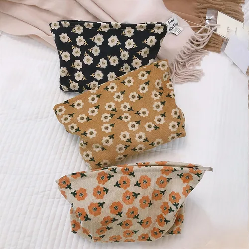 Miniatura 7 de Bolsa de maquillaje estética HAPPYHEIDI, bolsa de cosméticos y artículos de aseo con cremallera para viajes, con forro de lona, organizador de 001