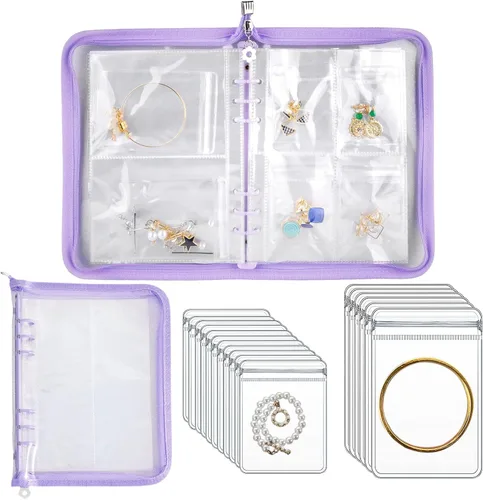 Miniatura 5 de Páginas interiores transparentes doble cara para libro de almacenamiento de joyería, encuadernador de 6 anillos, 24 hojas, 96 bolsillos, protector