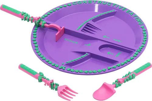 Miniatura 10 de Set de plato y utensilios para comer Constructive Eating con motivo de construcción, Amarillo y naranja