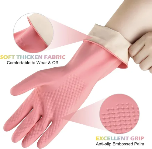 Miniatura 5 de 4 pares de guantes de goma para lavar platos de cocina – Coloridos guantes reutilizables de limpieza del hogar, tareas al aire libre para mujeres