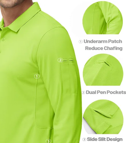 Miniatura 4 de MAGCOMSEN Camisas polo para hombre, 3 botones, secado rápido, manga larga, tácticas, camisa de golf