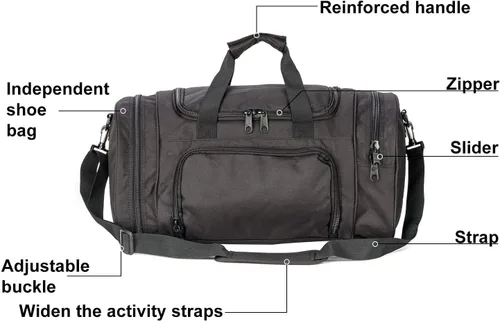 Miniatura 7 de Bolsa de gimnasio para hombres y mujeres con compartimento para zapatos, deporte, fin de semana, viajes, durante la noche, bolsa de transporte