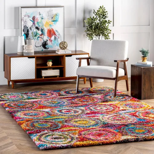 nuLOOM Kindra Multicolor/Rojo, 7'10" Cuadrada, Círculos Bohemios, Suave y Acogedora, Alto Tráfico, Resistente a Manchas, Fácil de Limpiar, Alfombra