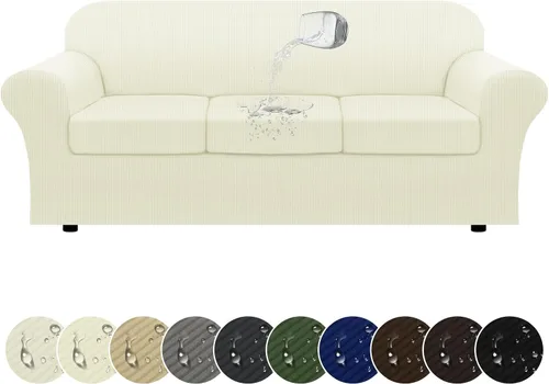 Miniatura 35 de Funda impermeable para silla con brazos, juego de 2 piezas, funda a rayas para 1 sofá separado con cojín en T, fundas de sillón de tela