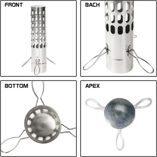 Miniatura 5 de FIREHIKING Spark Arrestor - Tubo de estufa de 2.36 pulgadas con cuerda de viento de clavo de tierra, mosquetón y tapa de lluvia para chimenea Negro