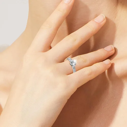 Miniatura 3 de ATESSON Anillo de compromiso de boda de plata chapada en oro blanco 925 de 1 quilates y 2 quilates, con diamante de imitación, ajustable