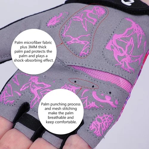 Miniatura 4 de DuShow Guantes de ciclismo acolchados de gel de medio dedo para mujer, antideslizantes, absorben los golpes para ciclismo, ciclismo de montaña