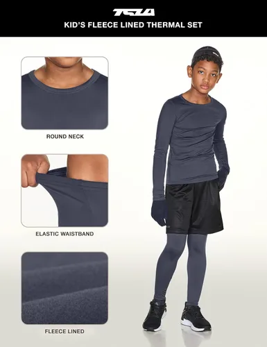 Miniatura 3 de TSLA - Conjunto de ropa interior térmica para niños y niñas, pantalones largos con forro polar suave, capa base de invierno superior e inferior