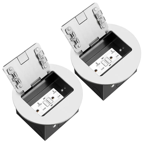 Miniatura 9 de Kit de toma de corriente eléctrica de piso empotrado, salida dúplex GFCI circular oculta de 20 amperios, salida de receptáculo resistente a