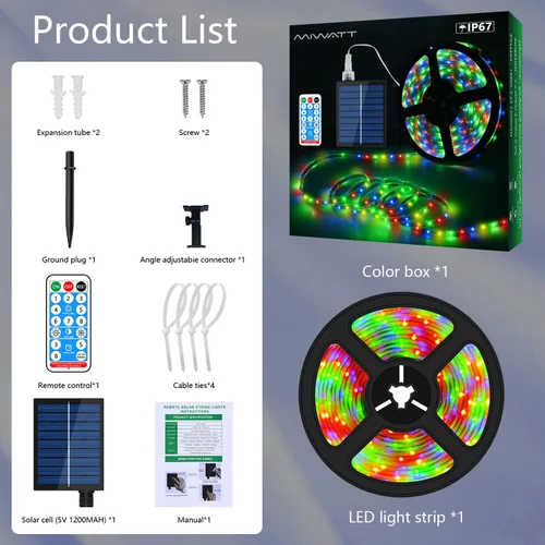 Miniatura 6 de MIHEAL Tira de luces LED solares para exteriores, 16.4 pies, 280 luces LED, funciona con energía solar, tira LED que cambia de color con 8 modos