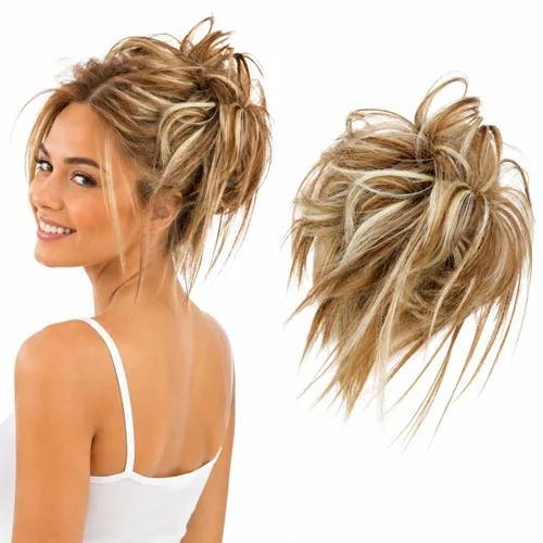Miniatura 23 de CAISHA Prettyshop - Banda elástica XXL tipo postizo de cabello voluminoso ondulado, ideal para peinados recogidos de novias o rodetes desaliñados