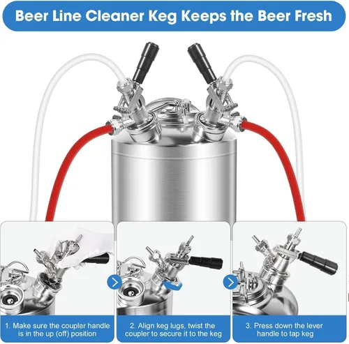 Miniatura 5 de Kit de limpieza Kegerator de 2.5 galones, kit de limpieza de línea de cerveza de acero inoxidable 304 con acoplador 2D, kit de limpieza de barril