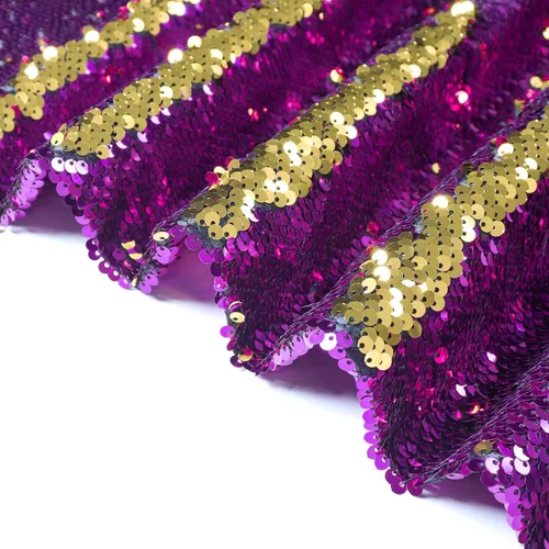 Miniatura 18 de DUOBAO Tela de Lentejuelas Reversibles con Efecto Flip - 0.5 Yarda de Lentejuelas de Sirena de Morado a Dorado, Material de Costura Brillante DIY