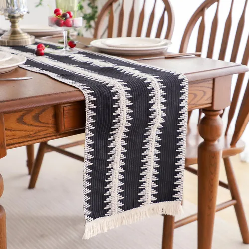 Miniatura 19 de Simple&Opulence - Camino de mesa de macramé estilo bohemio - 12 x 60 pulgadas, camino de mesa de algodón estilo granja con bordes trenzados