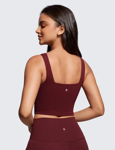 Miniatura 16 de CRZ YOGA Butterluxe Brasier deportivo de cuello cuadrado para mujer, estilo camiseta corta sin mangas, acolchado con soporte integrado para yoga