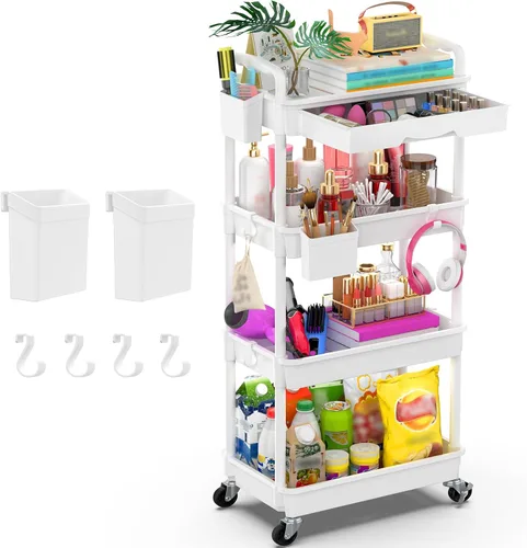 Miniatura 11 de Goovilla Organizador de carrito utilitario de 3 niveles con cajón extraíble, carritos de almacenamiento rodantes negros estables y resistentes con 2