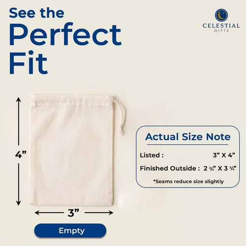 Miniatura 3 de Celestial Gifts Bolsas de muselina con cordón, 25 piezas, 3 x 4 pulgadas, 100% algodón, bolsas reutilizables para joyas, té, especias, regalos 3x4