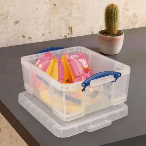 Miniatura 5 de Really Useful Box - 10 unidades de contenedores de plástico para almacenamiento de 17 L, con tapas de cierre rápido y candado de clip, transparentes