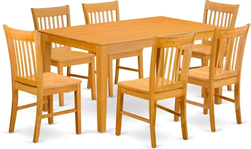 East West Furniture CANO7-OAK-W - Juego de mesa de comedor de 7 piezas consta de una mesa de cocina rectangular y 6 sillas de comedor, 36 x 60