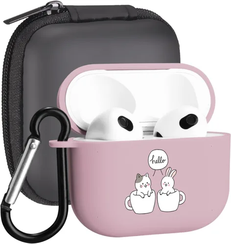 Miniatura 24 de Funda compatible con Airpods de 3ª generación, linda funda para Airpods 3, diseño de rana, protectora para mujeres y niñas con llavero para Apple