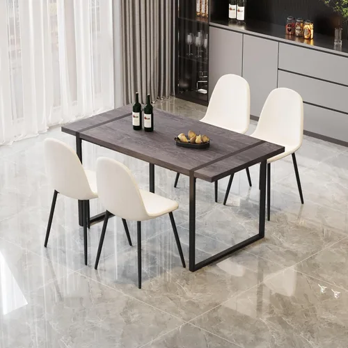 Miniatura 5 de YYQ Juego de mesa de comedor para 4, mesa de cocina de madera de 59 pulgadas y sillas para 4, moderno juego de mesa de comedor de 5 piezas con 4