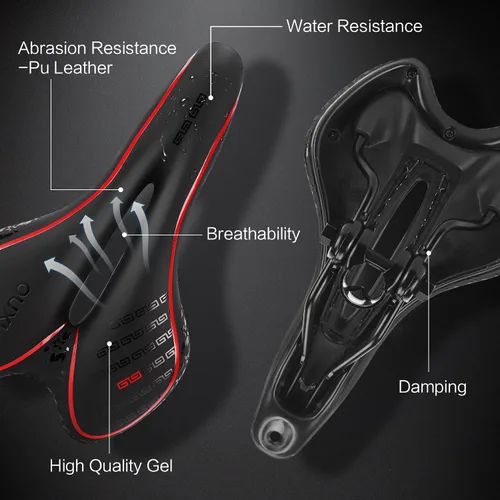 Miniatura 3 de OUXI Asiento de Bicicleta Cómodo Sillín de Bicicleta de Gel Cómodo de Repuesto Suave Acolchado con Absorción de Impactos Impermeable para MTB Rojo