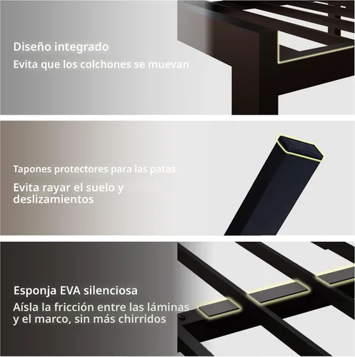 Miniatura 8 de Feonase Marco de cama de metal tamaño doble con cabecera capitoné de cuero sintético con botones, marco de cama tipo plataforma resistente