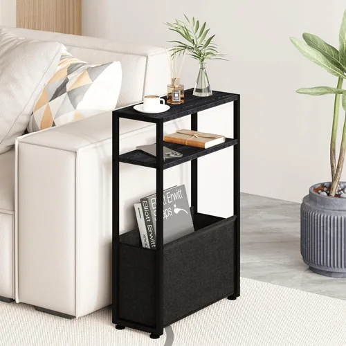 Leomonio Mesa auxiliar estrecha, mesa auxiliar delgada con revistero, mesa de baño para espacios pequeños, mesita de noche estrecha para sala de