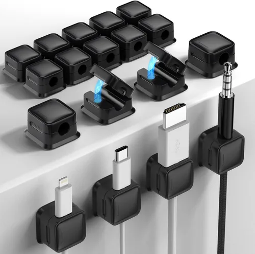 Miniatura 11 de Paquete de 8 Organizadores de Cables con Soporte, Costop Fuerte Adhesivo Magnético para Gestión de Cables de Escritorio, Fácil de Abrir, Organiza
