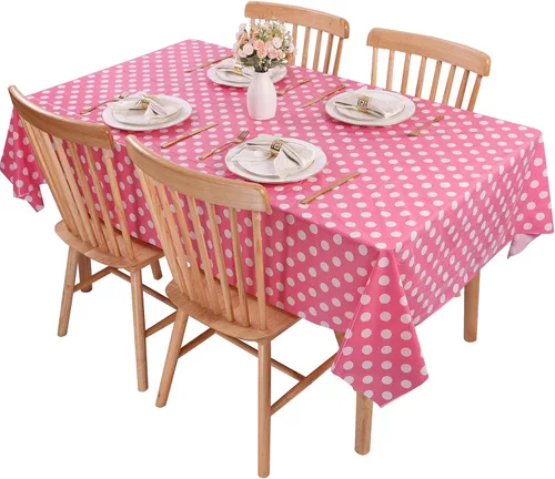 Miniatura 5 de Kesfey 3 paquetes de manteles Minnie Mouse 54 x 108 pulgadas, manteles de lunares rosas desechables de plástico, manteles impermeables de picnic