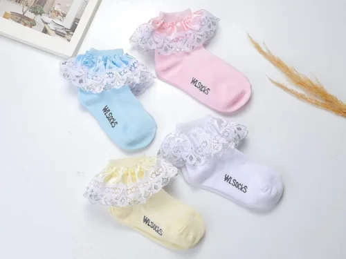 Miniatura 2 de Xiyadun 5 pares de calcetines de algodón de encaje con volantes para bebés y niñas pequeñas