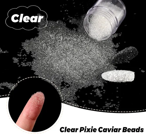 Miniatura 2 de Laza Cuentas de caviar para uñas de 2 colores, cuentas de micro pixie de 0.024-0.031 pulgadas (0.6-0.8mm), cuentas de burbujas de vidrio, gotas