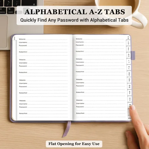 Miniatura 4 de Libro de contraseñas con pestañas alfabéticas - Organizador de direcciones de Internet y contraseñas de tapa dura - Cuaderno de contraseñas