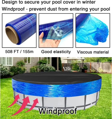 Miniatura 3 de Cubierta de sellado de piscina de invierno de 500 pies para piscinas sobre el suelo, sellador de cubierta elástica a prueba de viento para mantener