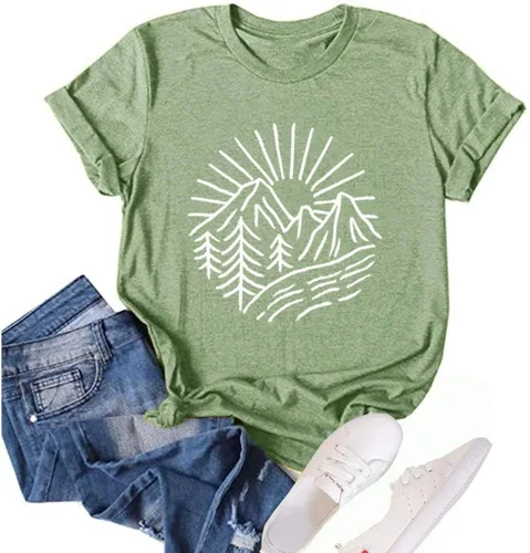 Miniatura 30 de Camisetas sin mangas de senderismo y montaña para mujer, divertidas camisetas de entrenamiento con gráficos de pino y amanecer, camisetas de verano