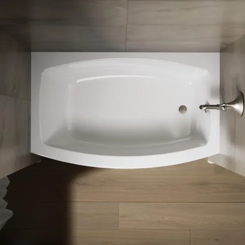Miniatura 7 de KOHLER 1100-RA-0 Expanse - Bañera acrílica para alcoba de 60 x 32 pulgadas con drenaje a mano derecha, diseño compacto, color blanco