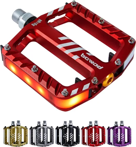 Miniatura 2 de Pedales de bicicleta con luces LED, 5 modos, toque de encendido/apagado, recargable por USB, impermeable, pedales planos de aluminio CNC