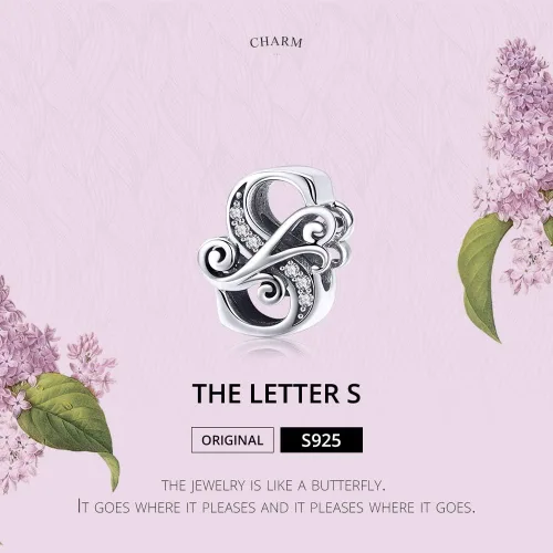 Miniatura 6 de BISAER Dijes de plata de ley 925 con inicial de letra A-Z para pulseras, cuentas del alfabeto, regalos de joyería, Plata esterlina Diamante