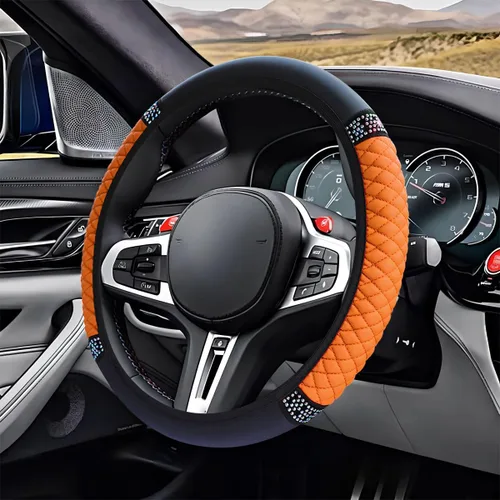 Miniatura 8 de ZIMISI Funda de volante de cuero suave con diamantes brillantes, protector de volante antideslizante de 15" con cristales brillantes para automóvil
