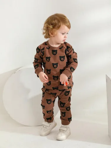 Miniatura 48 de Ropa de bebé niño niño manga larga con estampado de oso + pantalones deportivos