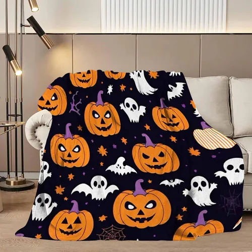 Miniatura 4 de D-Story Manta de vellón de Halloween, manta de calabaza de otoño para sofá, cama, habitación, regalos de Acción de Gracias para niños y adultos, 50