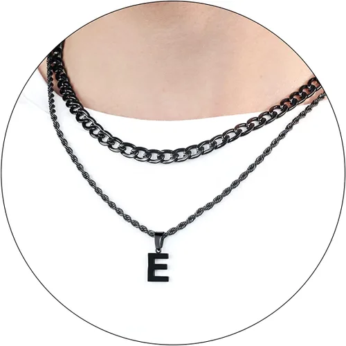 Miniatura 79 de SENRAN Collar con inicial en capas de la A a la Z para hombre, cadena de cuerda torcida de acero inoxidable de 18 a 20 pulgadas, dije de letra