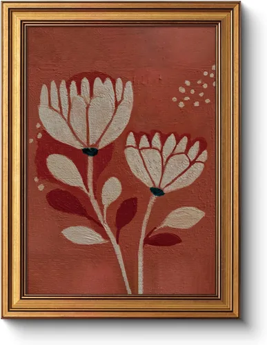 Lienzo floral vintage enmarcado en oro de 12 x 16 pulgadas, impresión de pintura abstracta retro con textura de flores, arte botánico moderno Flor