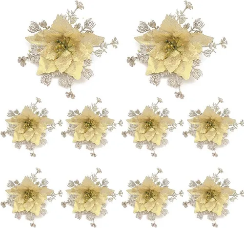 Miniatura 6 de Paquete de 12 flores artificiales de Pascua para decoración de árbol de Navidad, guirnalda de coronas, material para boda, fiesta de Año Nuevo, Rosa