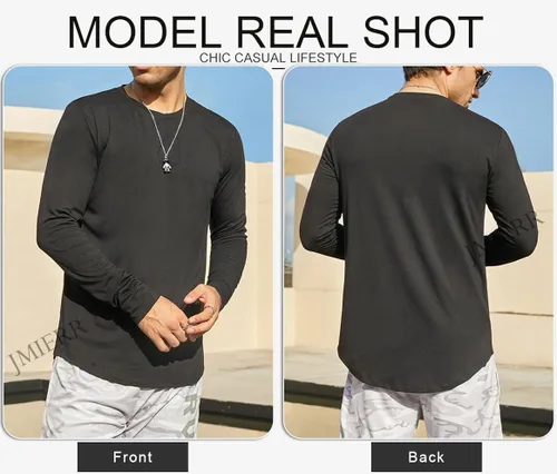 Miniatura 3 de JMIERR Mens 3 Pack Cotton Hipster Hip Hop Longline Crewneck T-Shirt