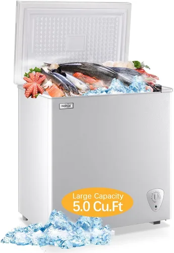 Congelador de pecho compacto profundo WANAI de 5.0 pies cúbicos para garaje con temperatura ajustable, 7 termostatos y ahorro de energía, cesta