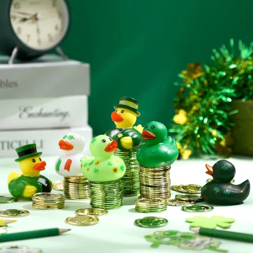 Miniatura 4 de Jerify 96 patos de goma para el día de San Patricio, 6 estilos, patos de trébol para baño, piscina, cumpleaños, regalos irlandeses del día de San